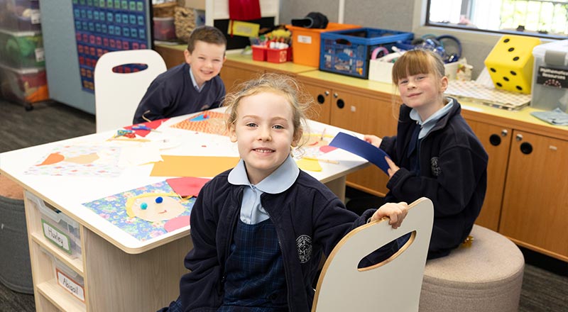 Our Lady of the Nativity Lawson students doing arts and crafts